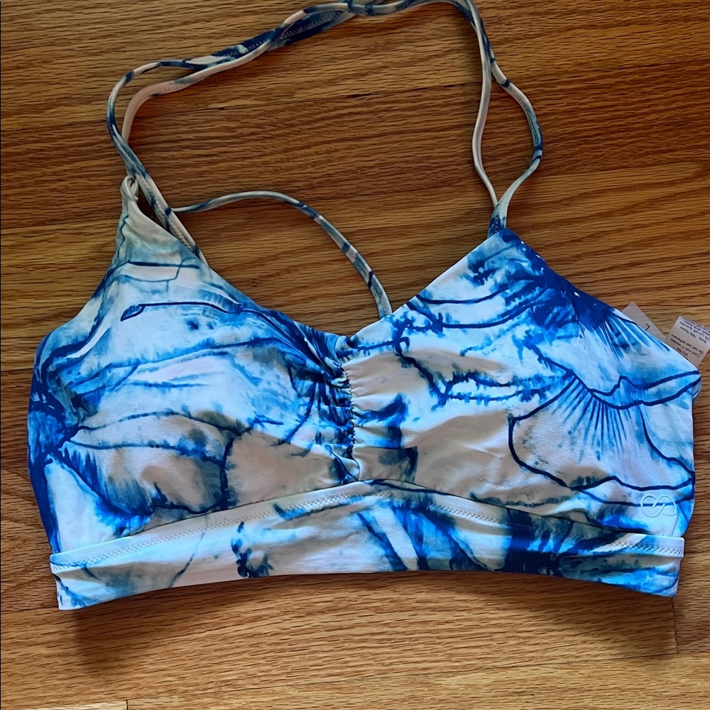 Tie Dye bikini top by Calia size L blue & white